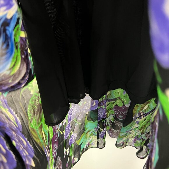 NWT Tendency Fit & Flare Midi Dress Black Purple Green Flutter Sleeve XL mc - Picture 3 of 6